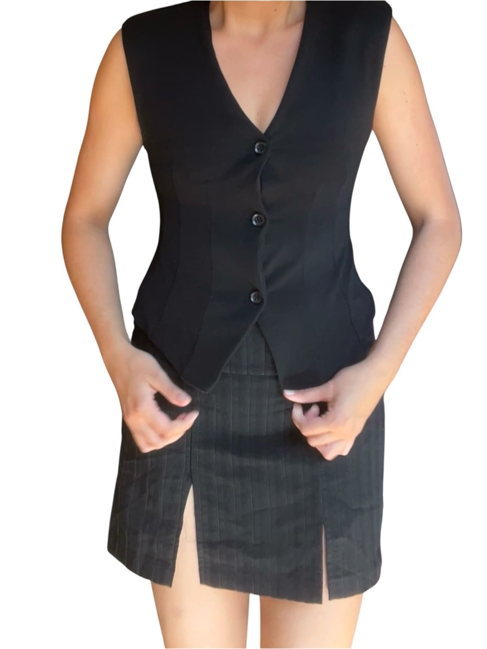 Vintage pinstriped black mini skirt size M